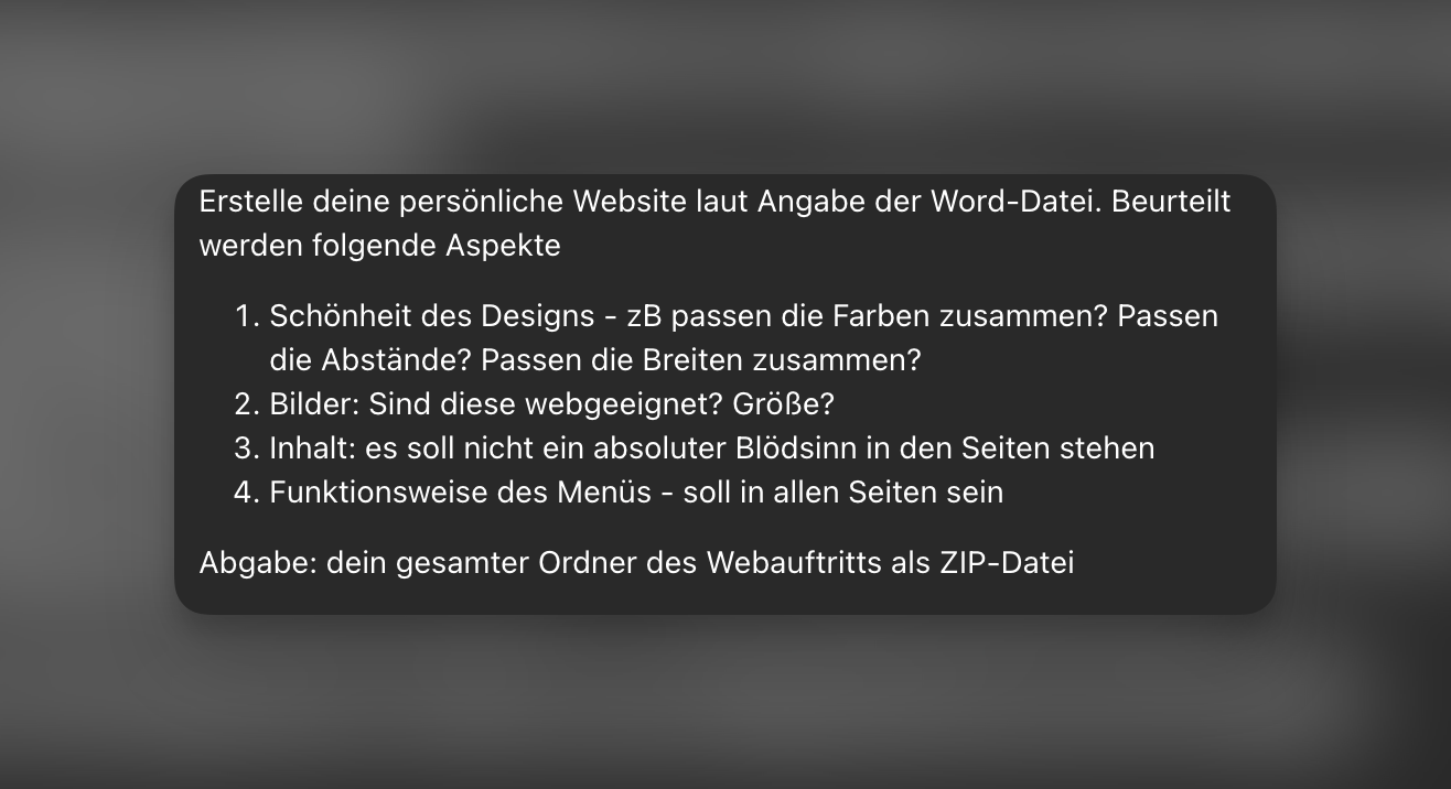 Ergebnis – Persönliche Website IMSK 2. Klasse