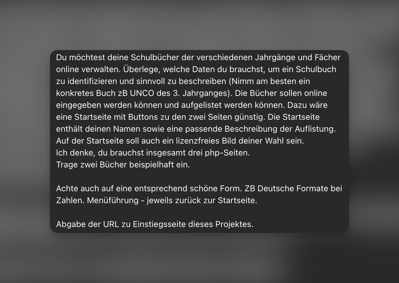 Aufgabenstellung – Schulbuchliste IMSK 3. Klasse