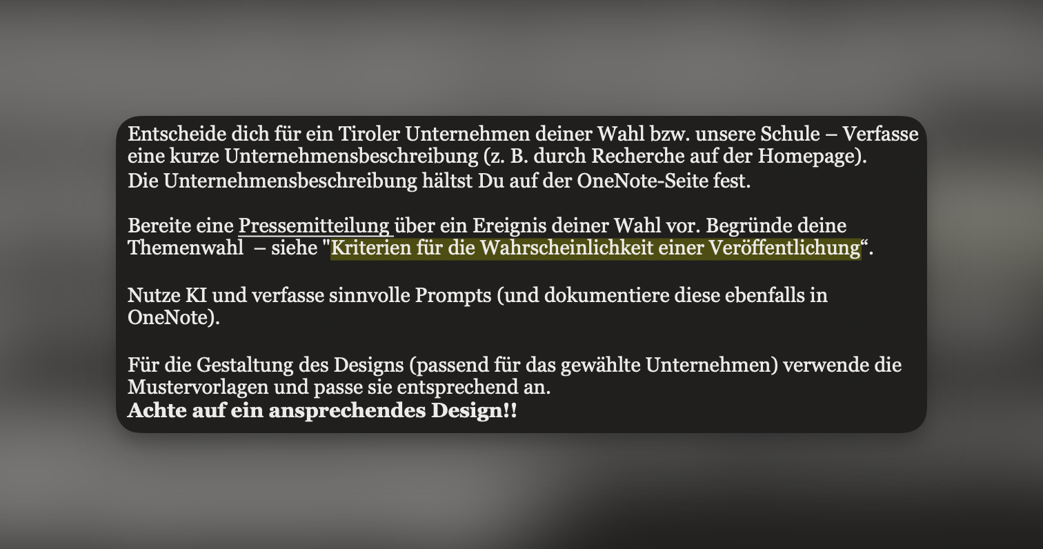 Aufgabenstellung – Pressemitteilung 5. Klasse