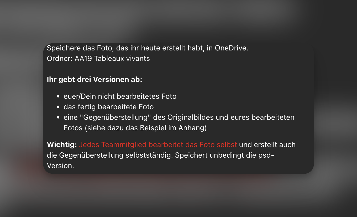 Aufgabenstellung – Tableaux vivants MINF 1. Klasse