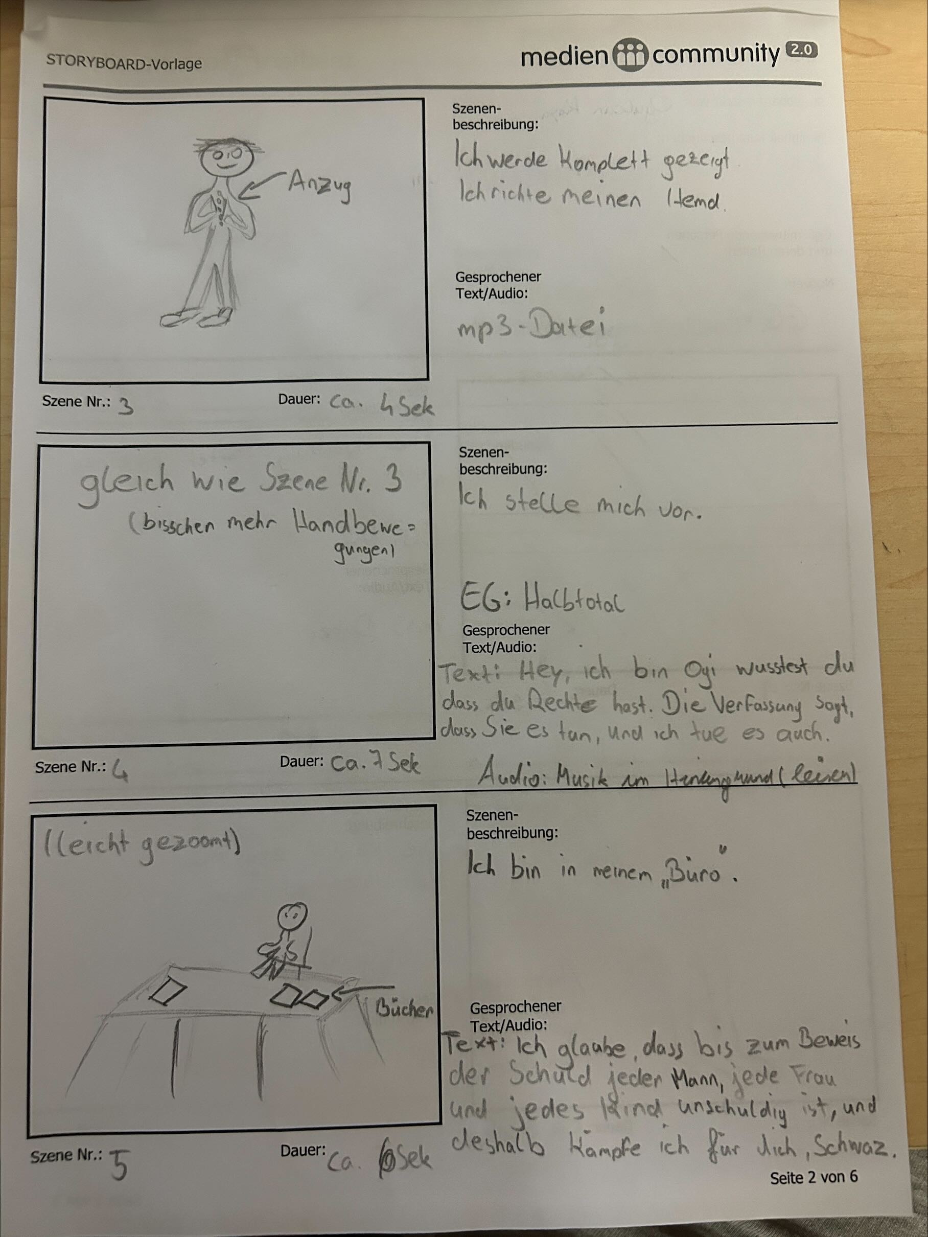 Storyboard Seite 2 – Szenen 3 bis 5