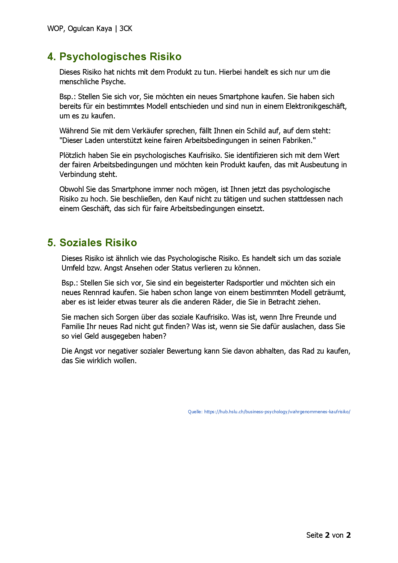 Ergebnis Seite 2 – Entscheidungsfindung WOP 3. Klasse